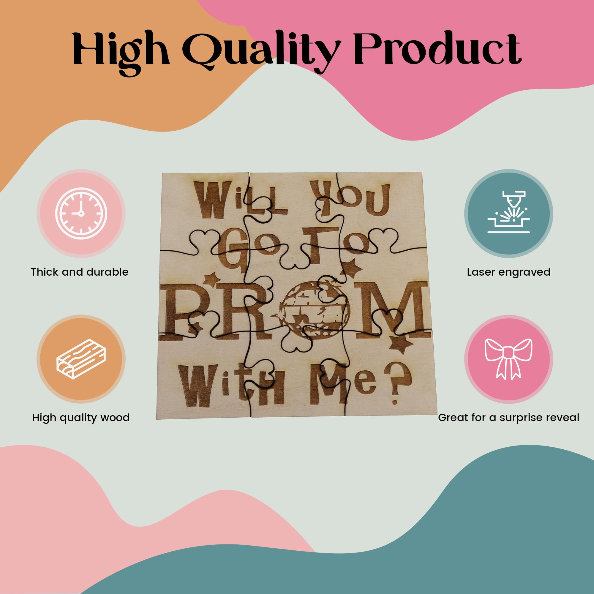Prom Proposal Puzzle – 9-Piece Laser-Engraved Basswood Jigsaw, Personalized Gift