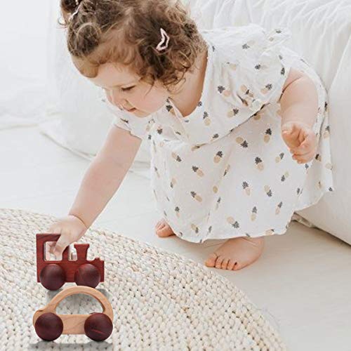 Promise Babe 2-Piece Wooden Rattle Push Car Set – Natural Beech Wood Montessori Toy for Infants