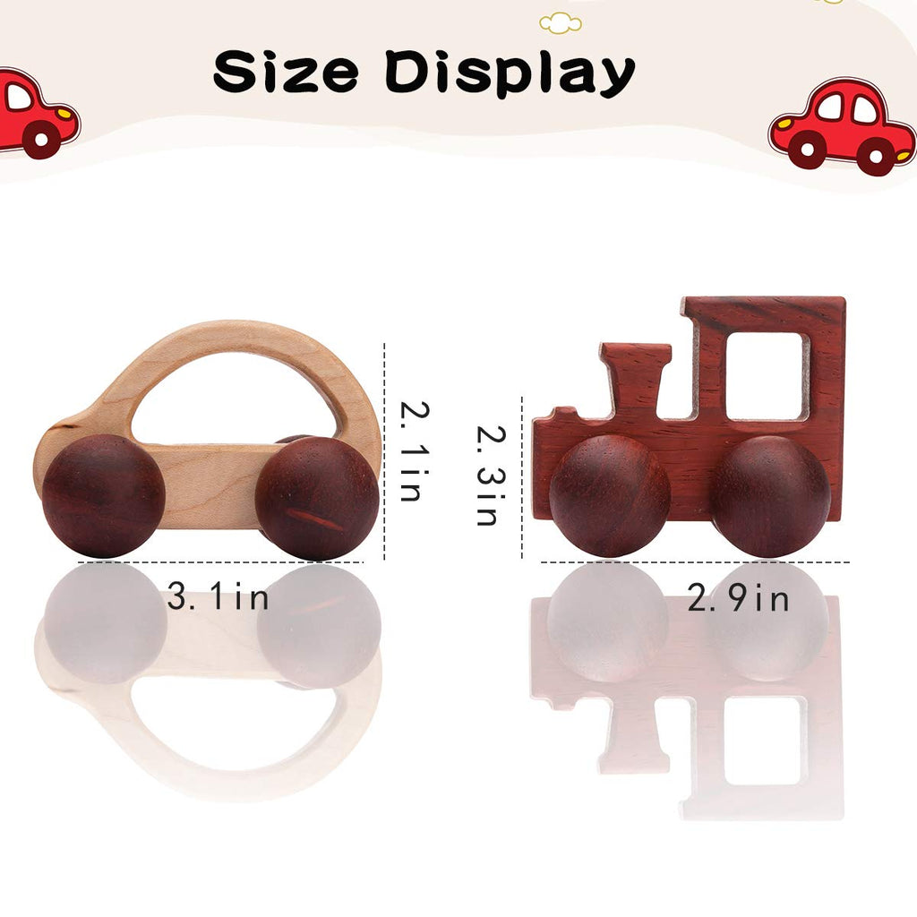 Promise Babe 2-Piece Wooden Rattle Push Car Set – Natural Beech Wood Montessori Toy for Infants