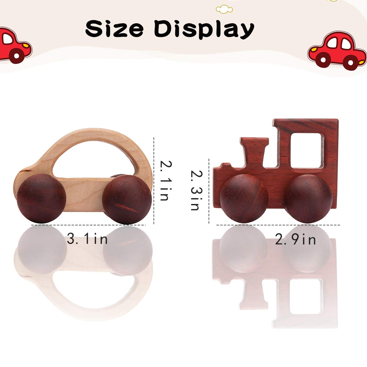 Promise Babe 2-Piece Wooden Rattle Push Car Set – Natural Beech Wood Montessori Toy for Infants