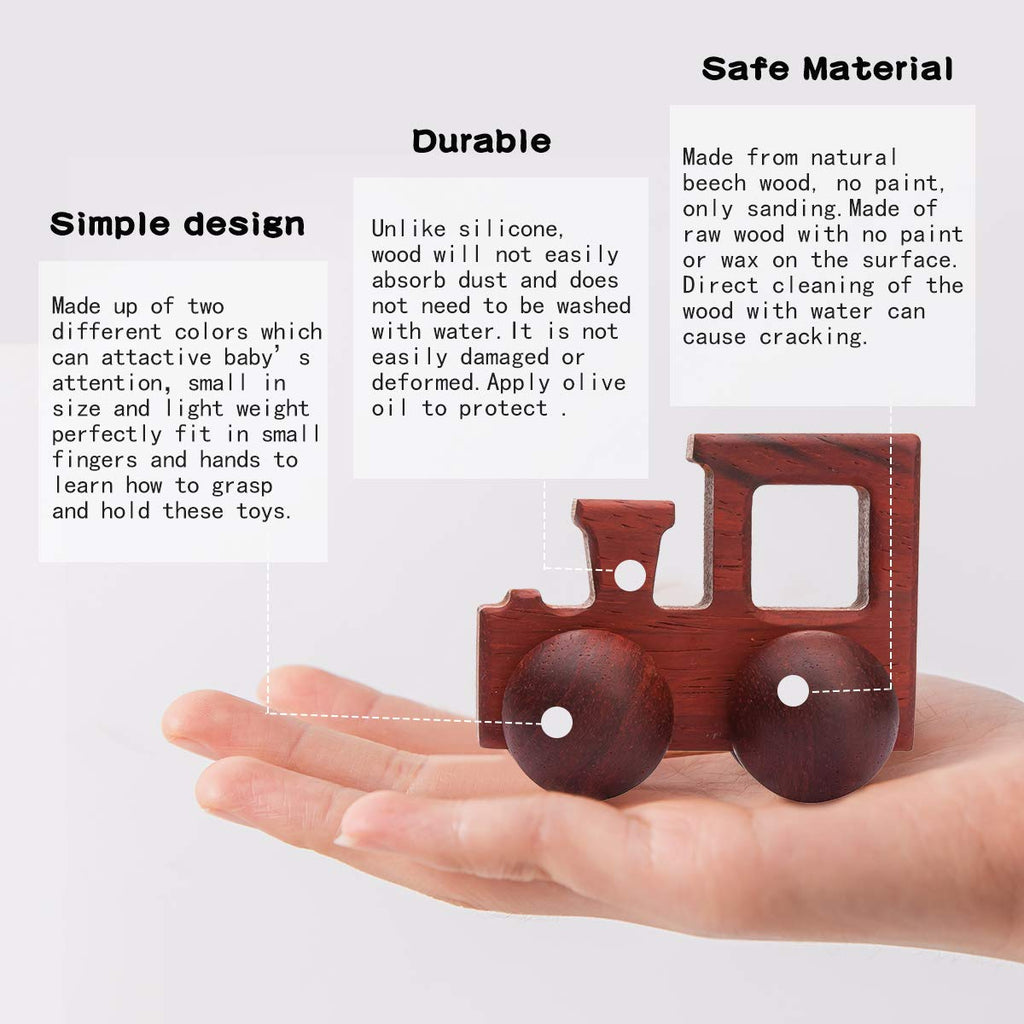 Promise Babe 2-Piece Wooden Rattle Push Car Set – Natural Beech Wood Montessori Toy for Infants