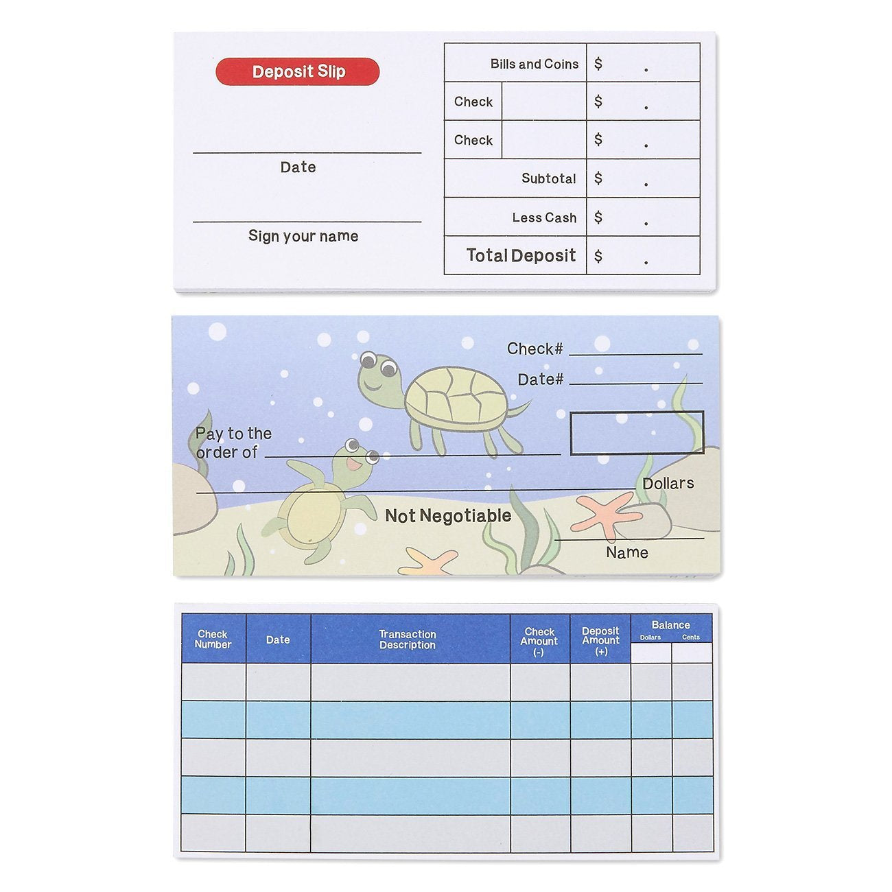Prop Money Checkbook Set - Sea Animal Theme Fake Checks for Kids - Financial Literacy Homeschool Math Manipulatives - 150 Sheets