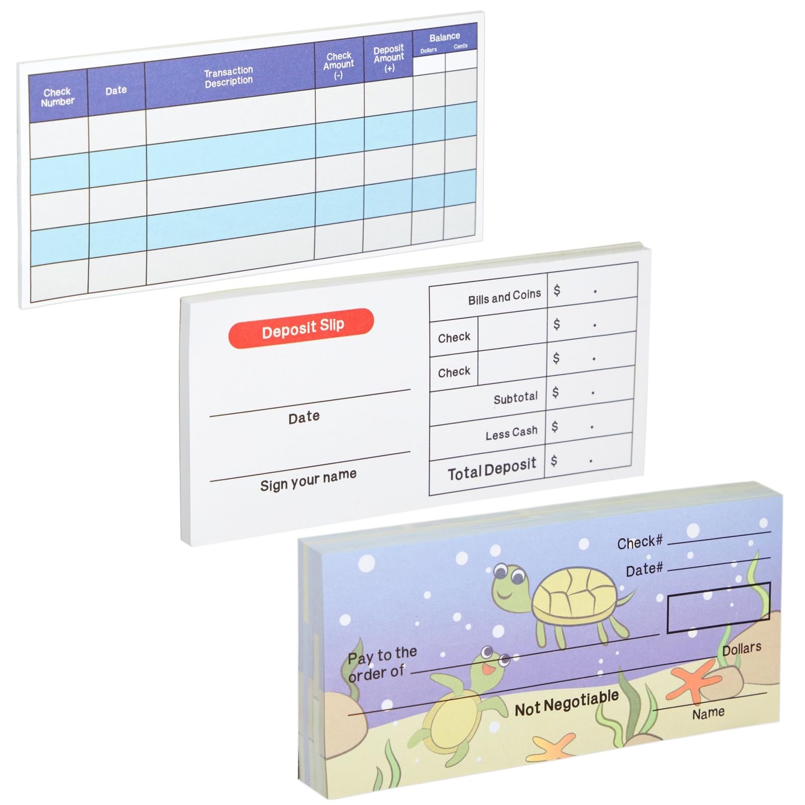 Prop Money Checkbook Set - Sea Animal Theme Fake Checks for Kids - Financial Literacy Homeschool Math Manipulatives - 150 Sheets