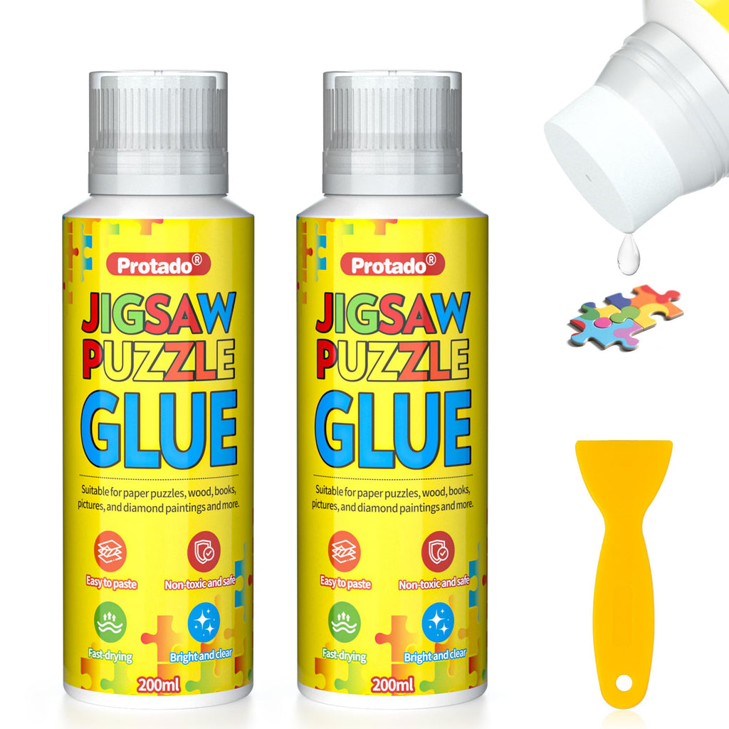 Protado 200ml Puzzle Glue x2 – Clear Quick-Dry Sealer with Sponge & Scraper for 1000-5000 Piece Puzzles