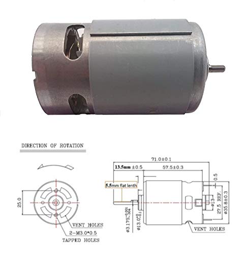 ProTechTrader RS-550S 18V Brushed DC Motor with 3.175mm D-Shaft for Drill Replacement and Robotics