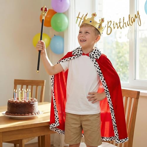 Proumhang Kids King Cape & Crown Set – 80cm Royal Cloak for Boys and Girls