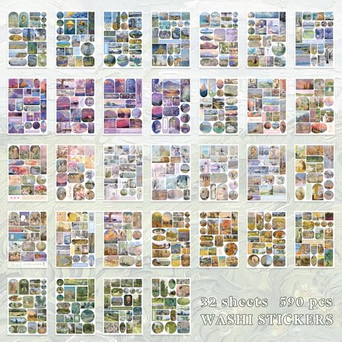 PRSTINCOL Oil Painting Sticker Book: 52 Sheets, 500+ Vintage Scrapbook Stickers for Adults & Teens