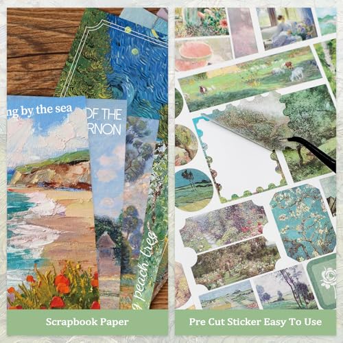 PRSTINCOL Oil Painting Sticker Book: 52 Sheets, 500+ Vintage Scrapbook Stickers for Adults & Teens