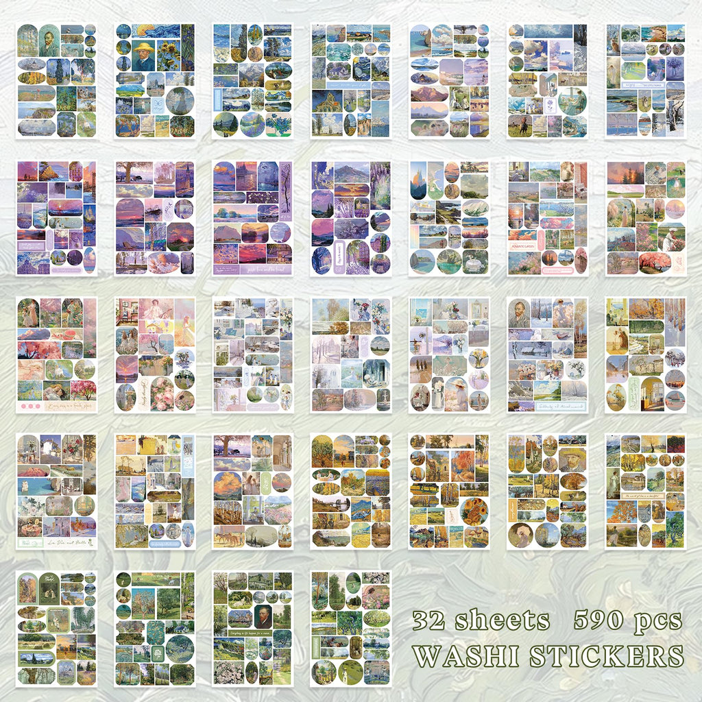 PRSTINCOL Oil Painting Sticker Book: 52 Sheets, 500+ Vintage Scrapbook Stickers for Adults & Teens