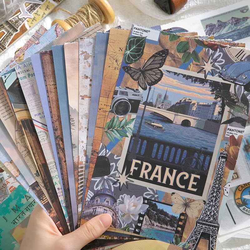 PRSTINCOL Vintage Travel Washi Stickers & Papers - 50 Sheet Ephemera Book for Scrapbooking and Art Journaling