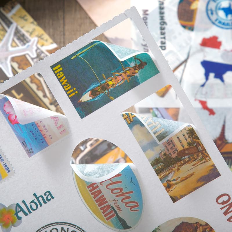 PRSTINCOL Vintage Travel Washi Stickers & Papers - 50 Sheet Ephemera Book for Scrapbooking and Art Journaling