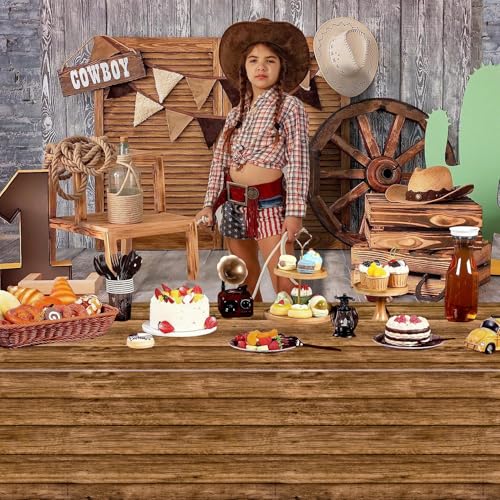PTECDROTS 4-Pack Brown Wood Grain Tablecloths, 51x86 Inch Disposable PE Table Covers for Rustic Parties