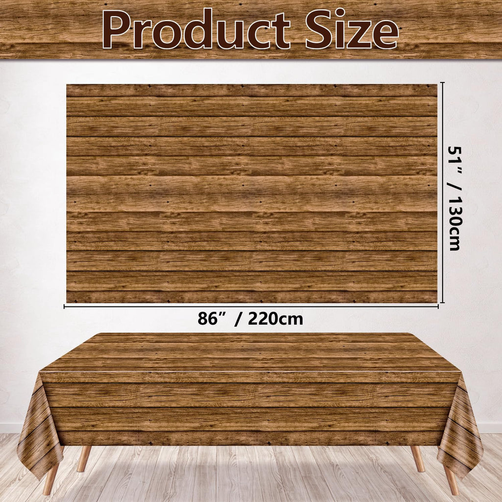 PTECDROTS 4-Pack Brown Wood Grain Tablecloths, 51x86 Inch Disposable PE Table Covers for Rustic Parties