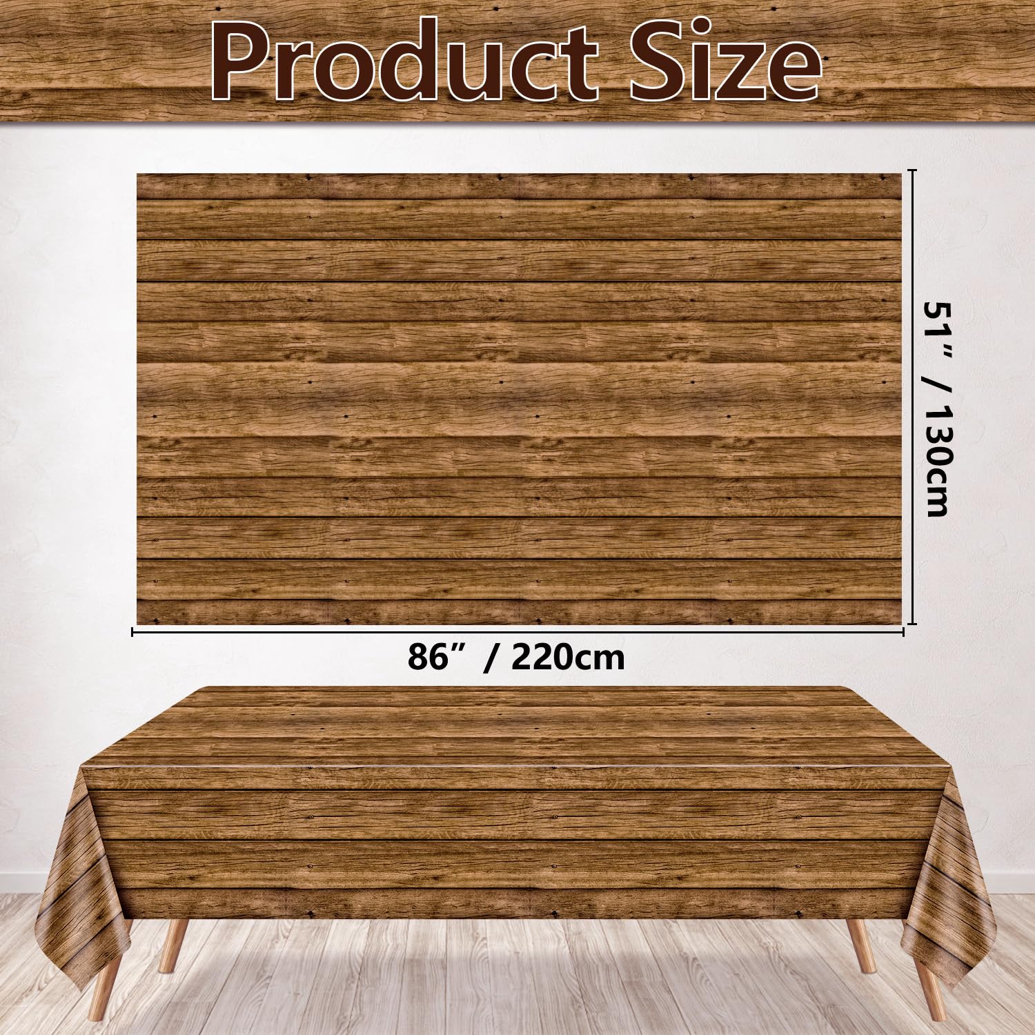 PTECDROTS 4-Pack Brown Wood Grain Tablecloths, 51x86 Inch Disposable PE Table Covers for Rustic Parties