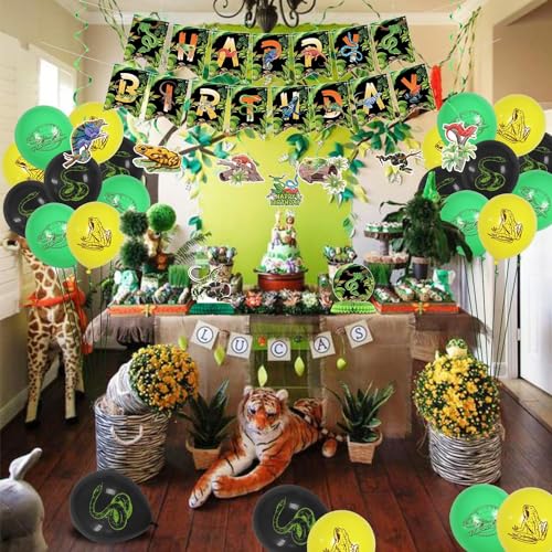 PTECDROTS Reptile Party Decorations – 42-Piece Set with Balloons, Banner, Cake Topper & Centerpieces
