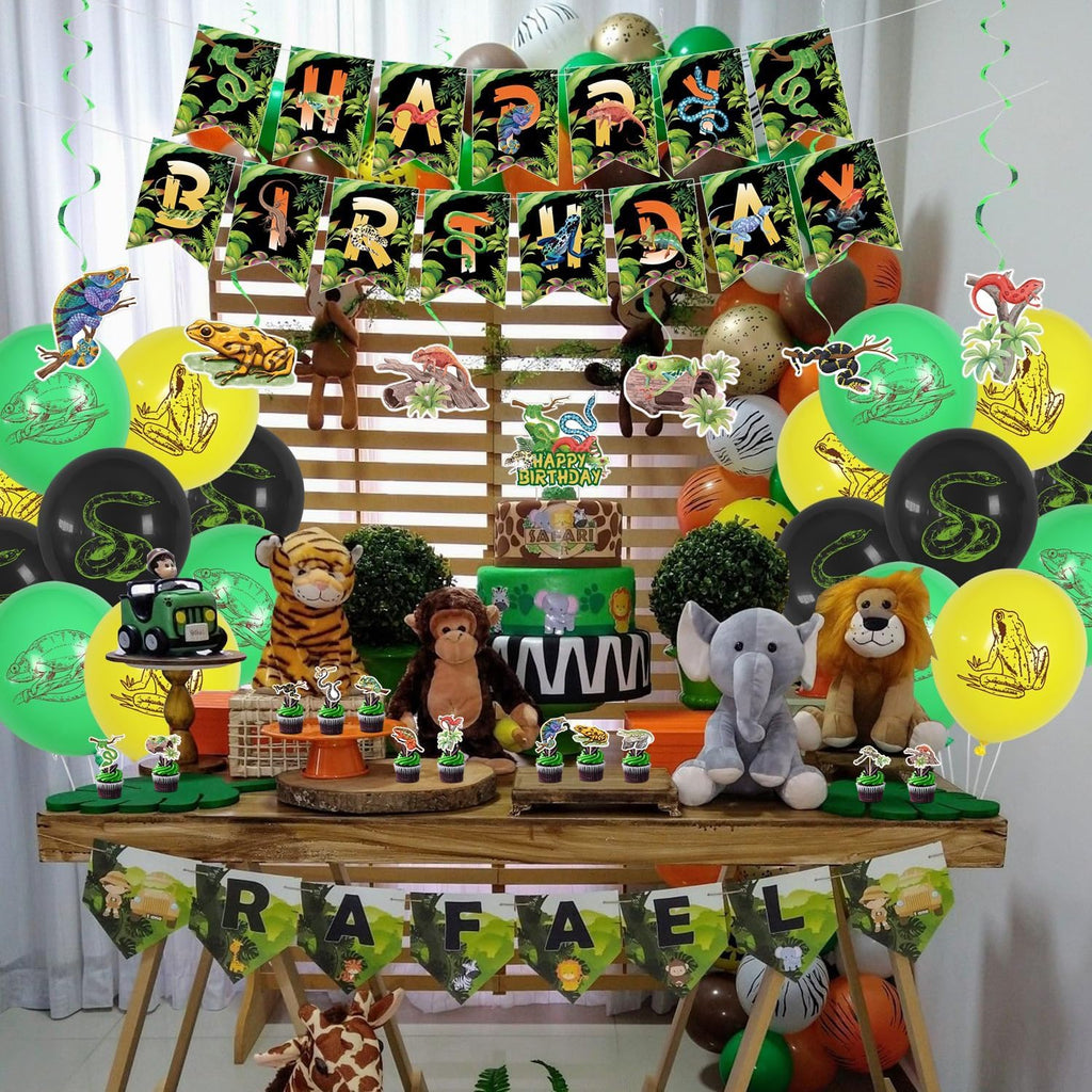 PTECDROTS Reptile Party Decorations – 42-Piece Set with Balloons, Banner, Cake Topper & Centerpieces