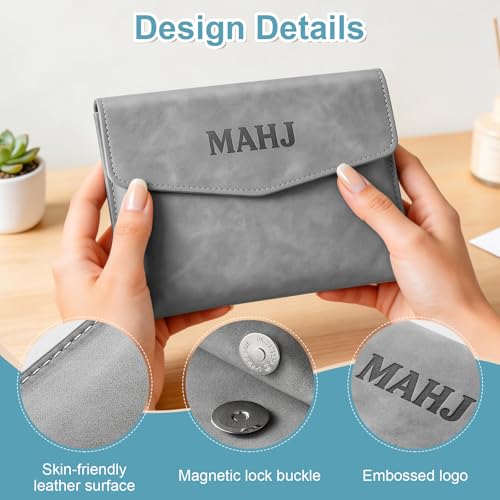 PU Leather Mahjong Card Holder with Magnetic Snap – Medium Gray