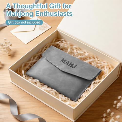 PU Leather Mahjong Card Holder with Magnetic Snap – Medium Gray
