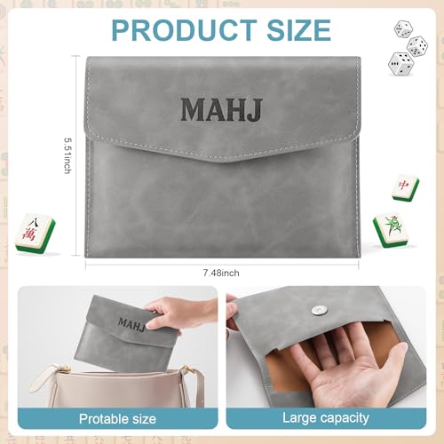 PU Leather Mahjong Card Holder with Magnetic Snap – Medium Gray