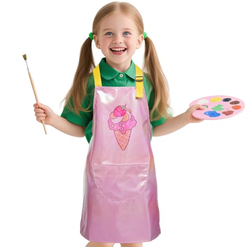 PUBMIND Kids Apron – Adjustable Waterproof Cooking & Art Apron with Pocket for Boys Girls Ages 5-12