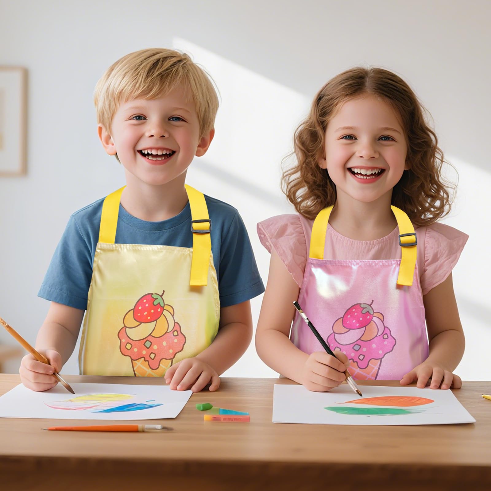 PUBMIND Kids Apron – Adjustable Waterproof Cooking & Art Apron with Pocket for Boys Girls Ages 5-12