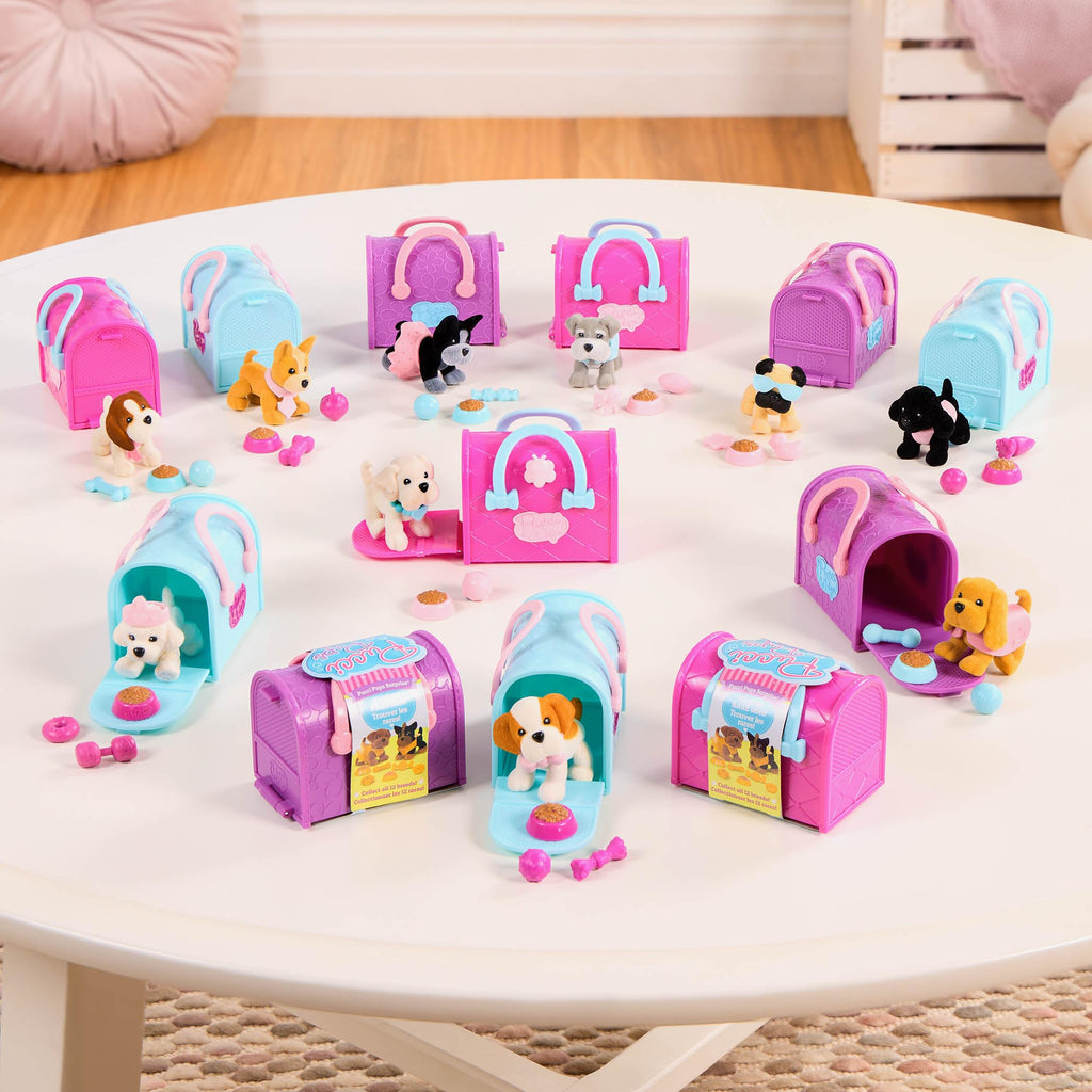 Pucci Pups Collectible Puppy Set – Beagle, Schnauzer, Poodle with Carrier Purse and Accessories – 18 Pieces