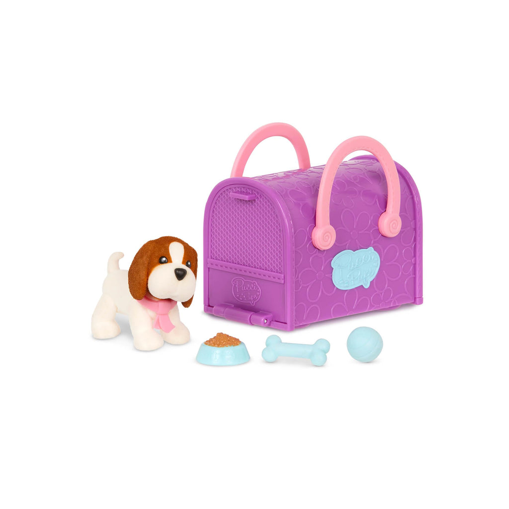 Pucci Pups Collectible Puppy Set – Beagle, Schnauzer, Poodle with Carrier Purse and Accessories – 18 Pieces