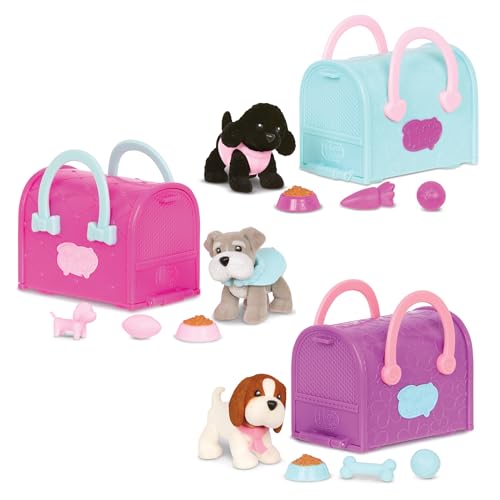 Pucci Pups Collectible Puppy Set – Beagle, Schnauzer, Poodle with Carrier Purse and Accessories – 18 Pieces