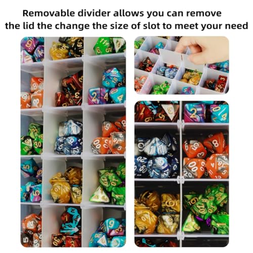 PUGED 2 Pack DND Dice Storage Box – 24 Grids Each with Removable Dividers, Holds Up to 300 Dice, Transparent PP Organizer for RPG Geeks and Crafters