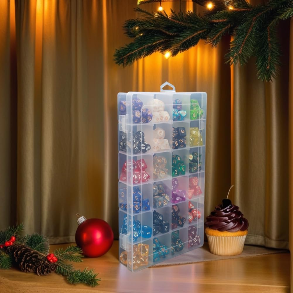 PUGED 2 Pack DND Dice Storage Box – 24 Grids Each with Removable Dividers, Holds Up to 300 Dice, Transparent PP Organizer for RPG Geeks and Crafters