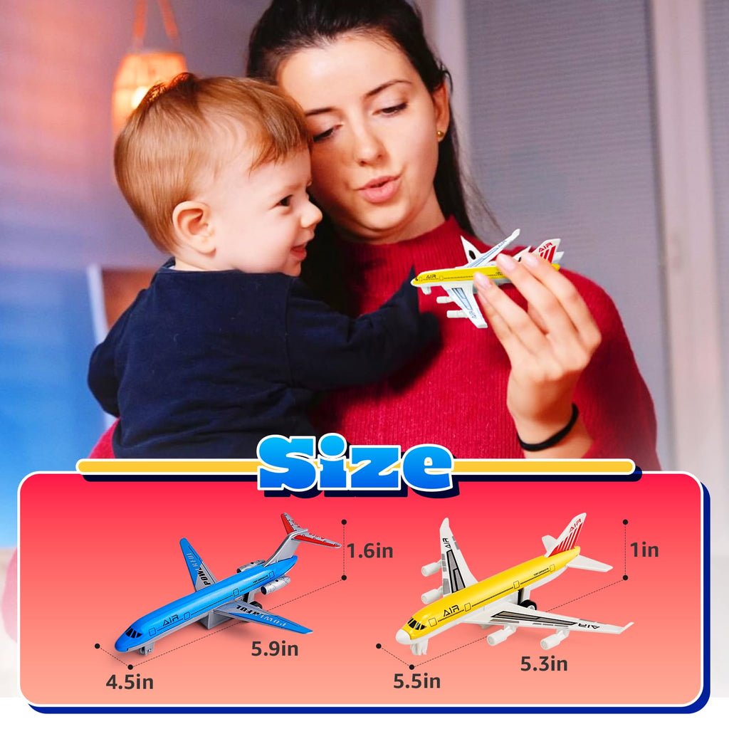 Pull-Back Airplane Toys for Toddlers – 2-Pack Die Cast Aircraft for Kids Ages 3-6