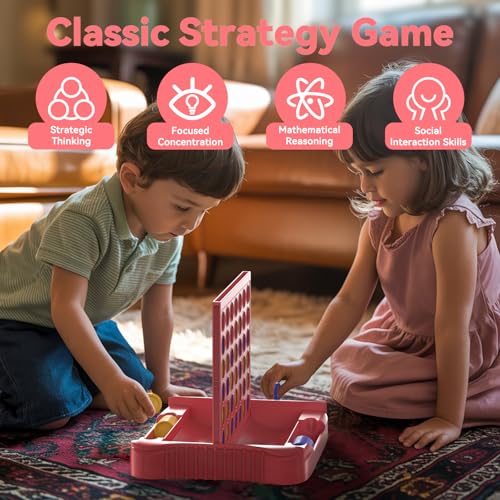 Pup Go 4 in a Row Game - Pink, Portable Foldable Travel Board Game for 2 Players