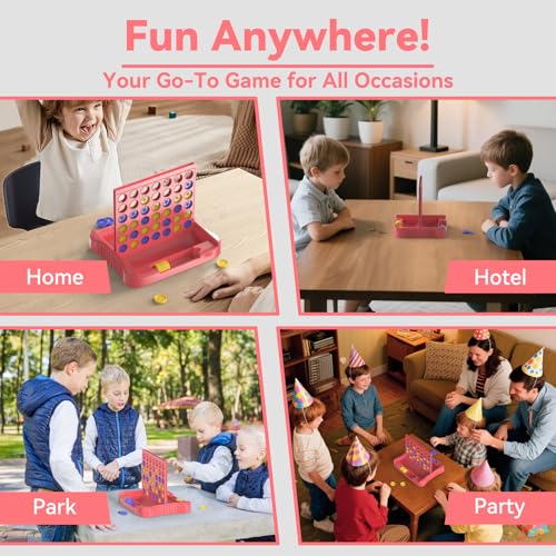 Pup Go 4 in a Row Game - Pink, Portable Foldable Travel Board Game for 2 Players