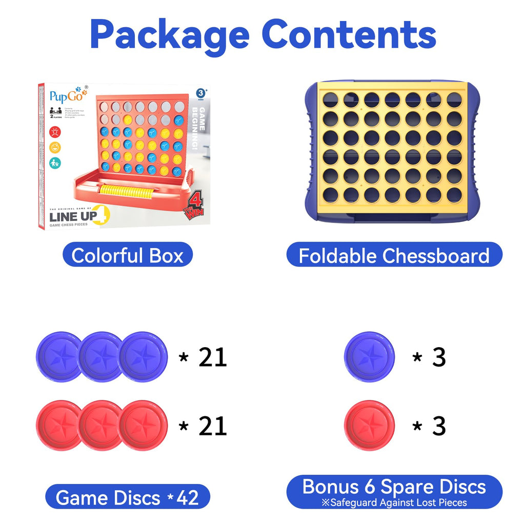 Pup Go 4 in a Row Game Large, Board Game for Kids 3+, Yellow with 6 Spare Discs