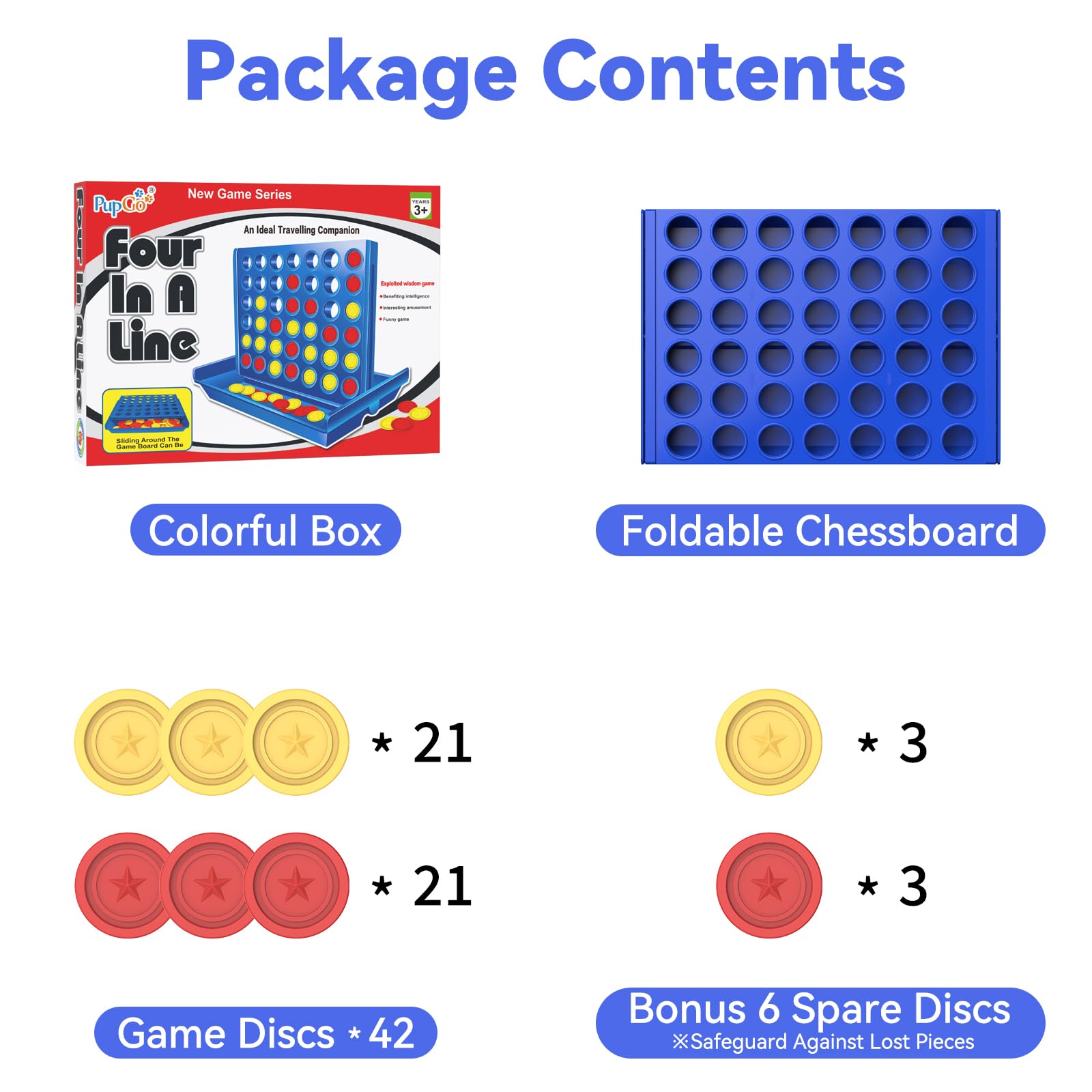 Pup Go Big Size 4 in a Row Game for Kids Ages 3+ | Foldable Tabletop Board Game with 6 Spare Discs | Indoor & Outdoor Family Fun