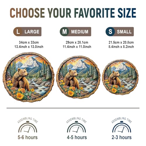 Purdicra Majestic Bear Wooden Jigsaw Puzzle – 290 Unique Pieces for Adult Challenge