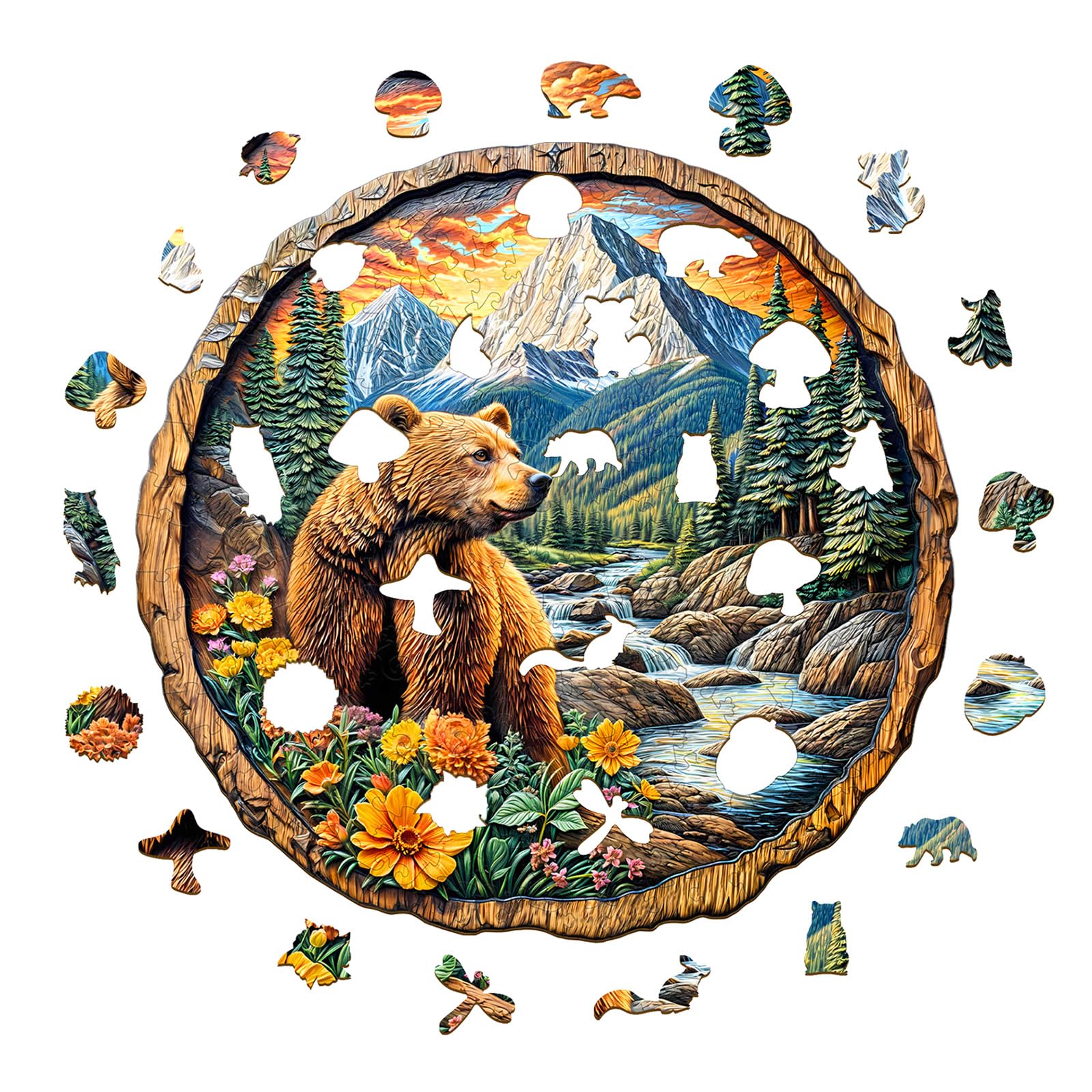 Purdicra Majestic Bear Wooden Jigsaw Puzzle – 290 Unique Pieces for Adult Challenge