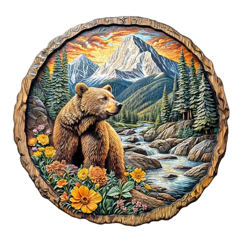 Purdicra Majestic Bear Wooden Jigsaw Puzzle – 290 Unique Pieces for Adult Challenge