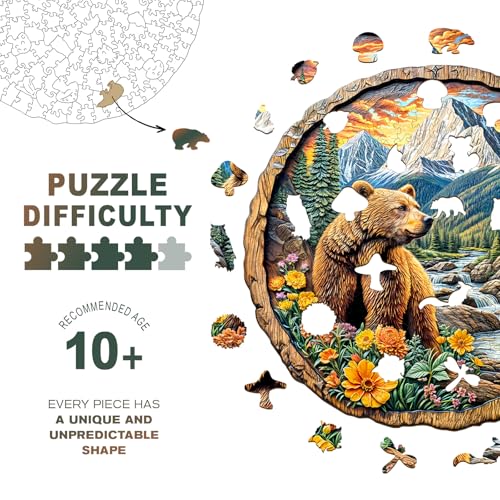 Purdicra Majestic Bear Wooden Jigsaw Puzzle – 290 Unique Pieces for Adult Challenge