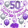 Purple 50th Birthday Decorations Set – Fifty and Fabulous Banner, Number 50 Foil Balloon, and More for Women and Men