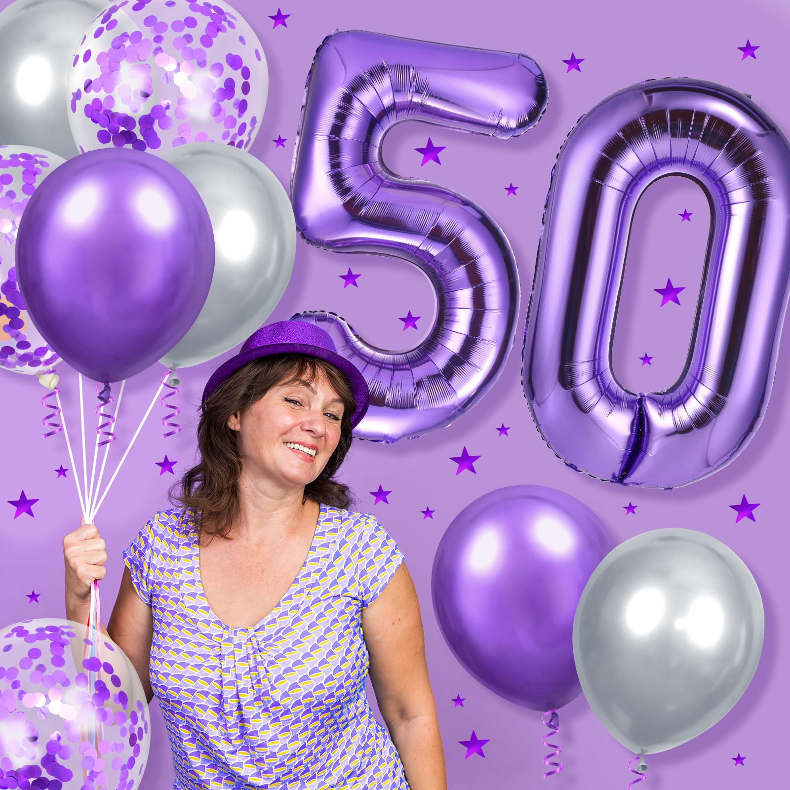 Purple 50th Birthday Decorations Set – Fifty and Fabulous Banner, Number 50 Foil Balloon, and More for Women and Men