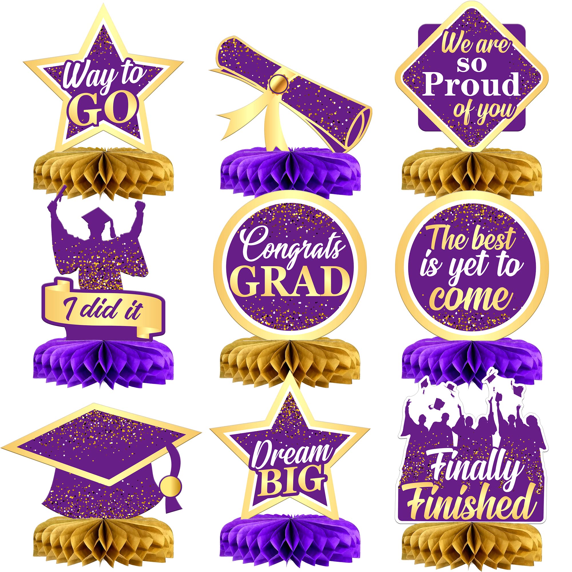 Purple and Gold Graduation Centerpieces 2026 – Pack of 9 Table Decorations KatchOn