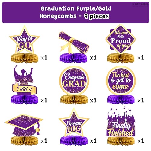 Purple and Gold Graduation Centerpieces 2026 – Pack of 9 Table Decorations KatchOn