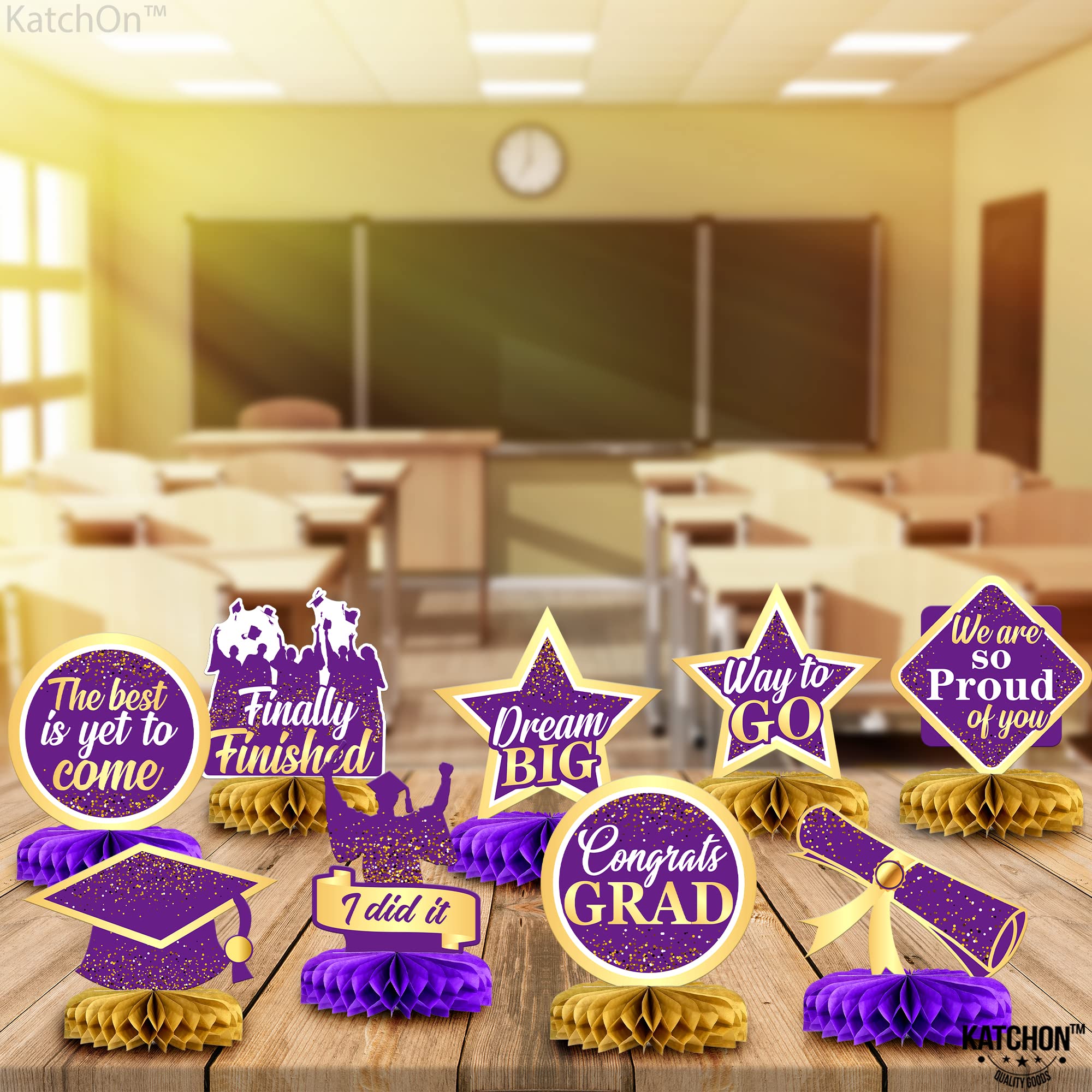 Purple and Gold Graduation Centerpieces 2026 – Pack of 9 Table Decorations KatchOn