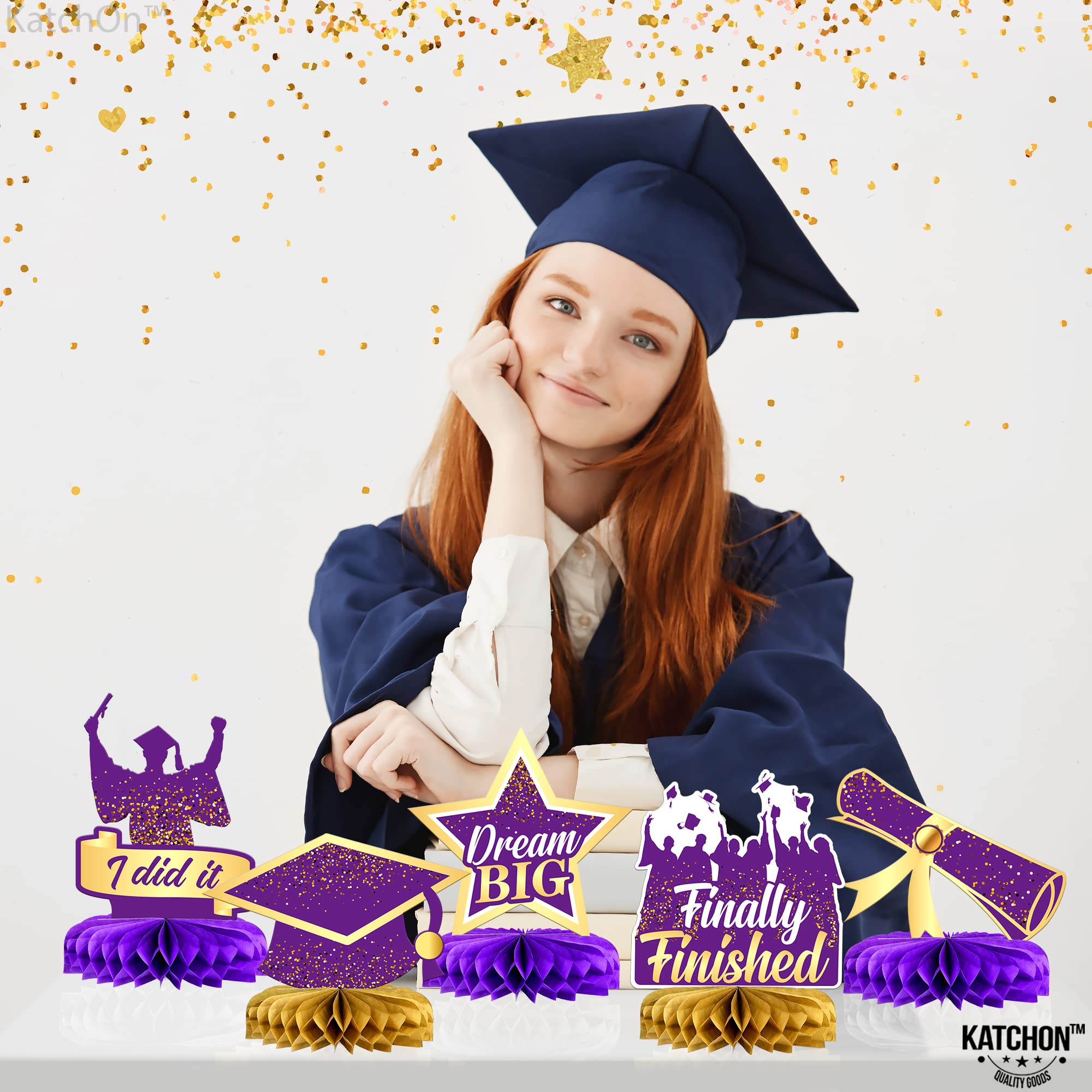 Purple and Gold Graduation Centerpieces 2026 – Pack of 9 Table Decorations KatchOn
