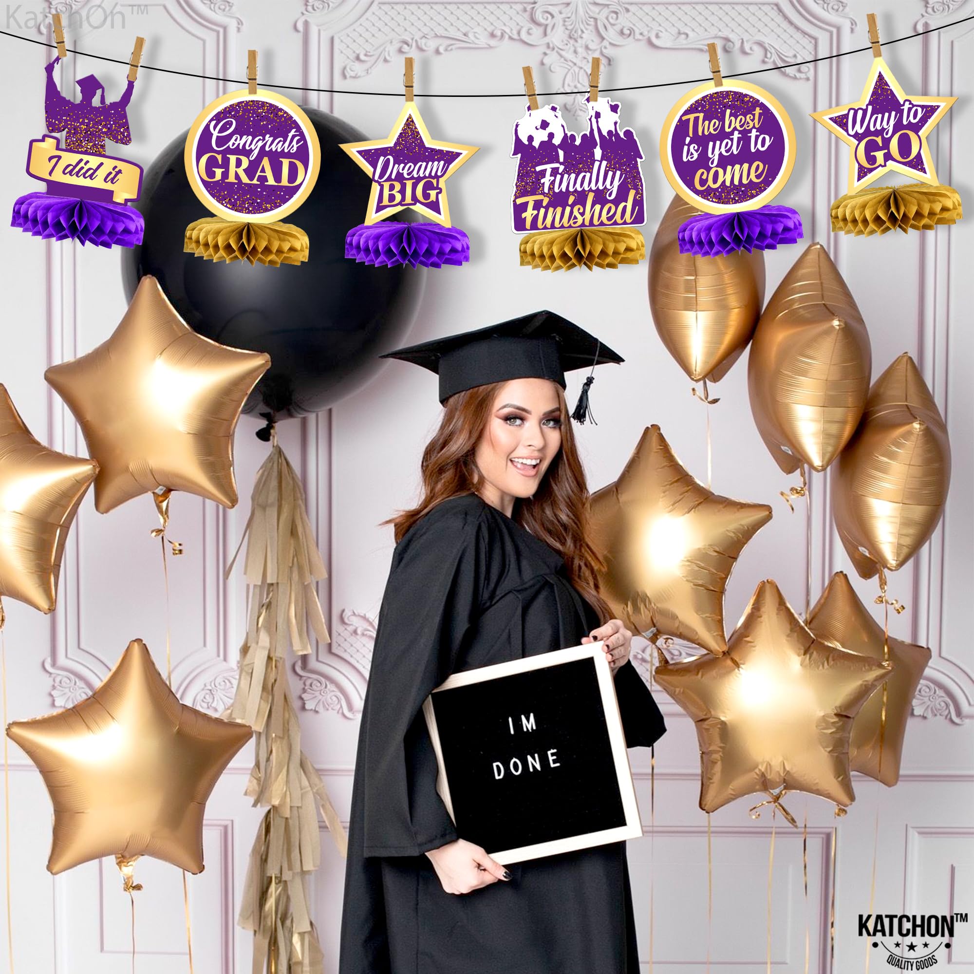 Purple and Gold Graduation Centerpieces 2026 – Pack of 9 Table Decorations KatchOn