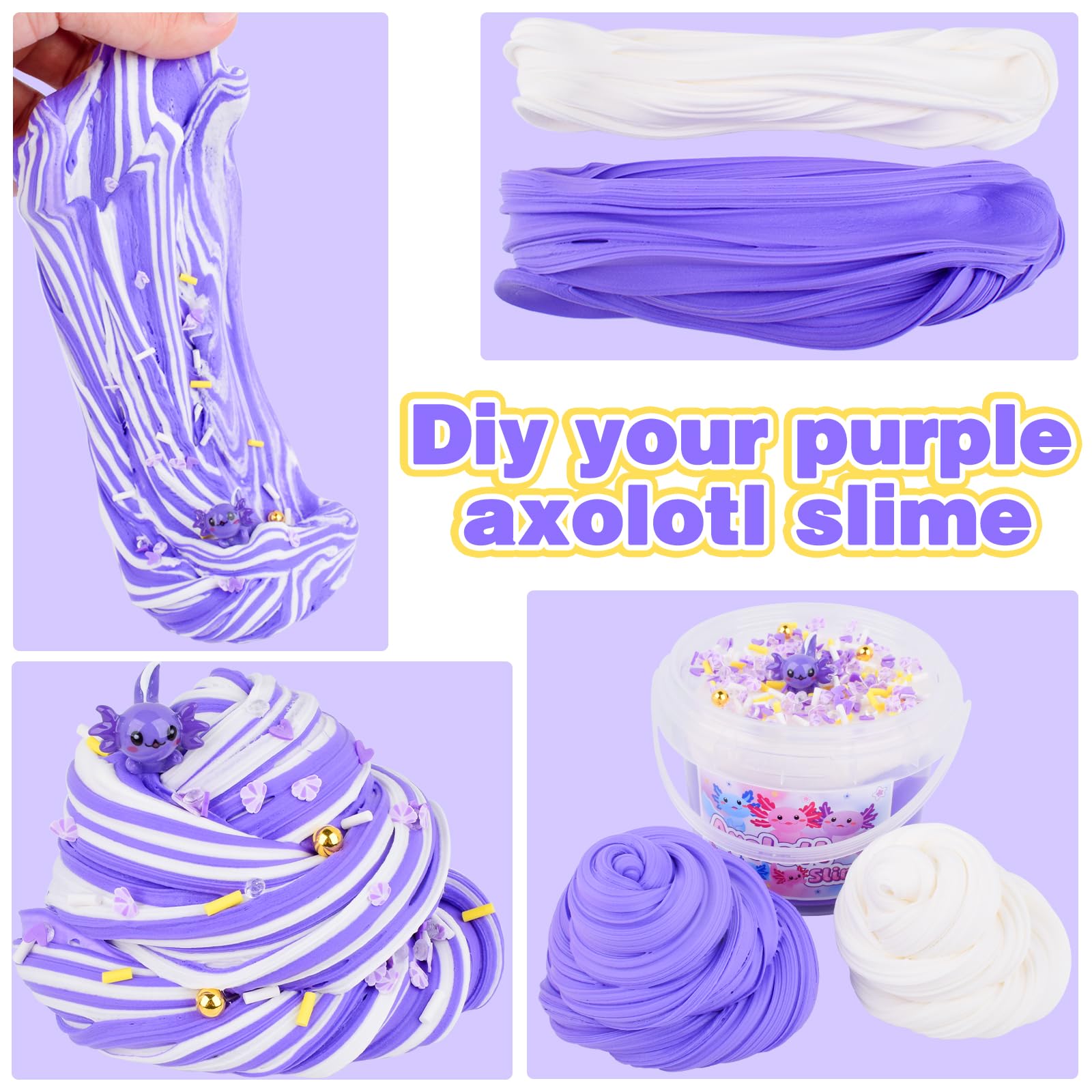 Purple Axolotl Butter Slime Kit – 300ml Scented Non-Sticky Slime with Charm & Stickers