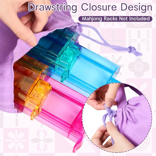 Purple Canvas Drawstring Mahjong Rack Bag - 21x6.3 Inch Storage for Tiles & Pushers