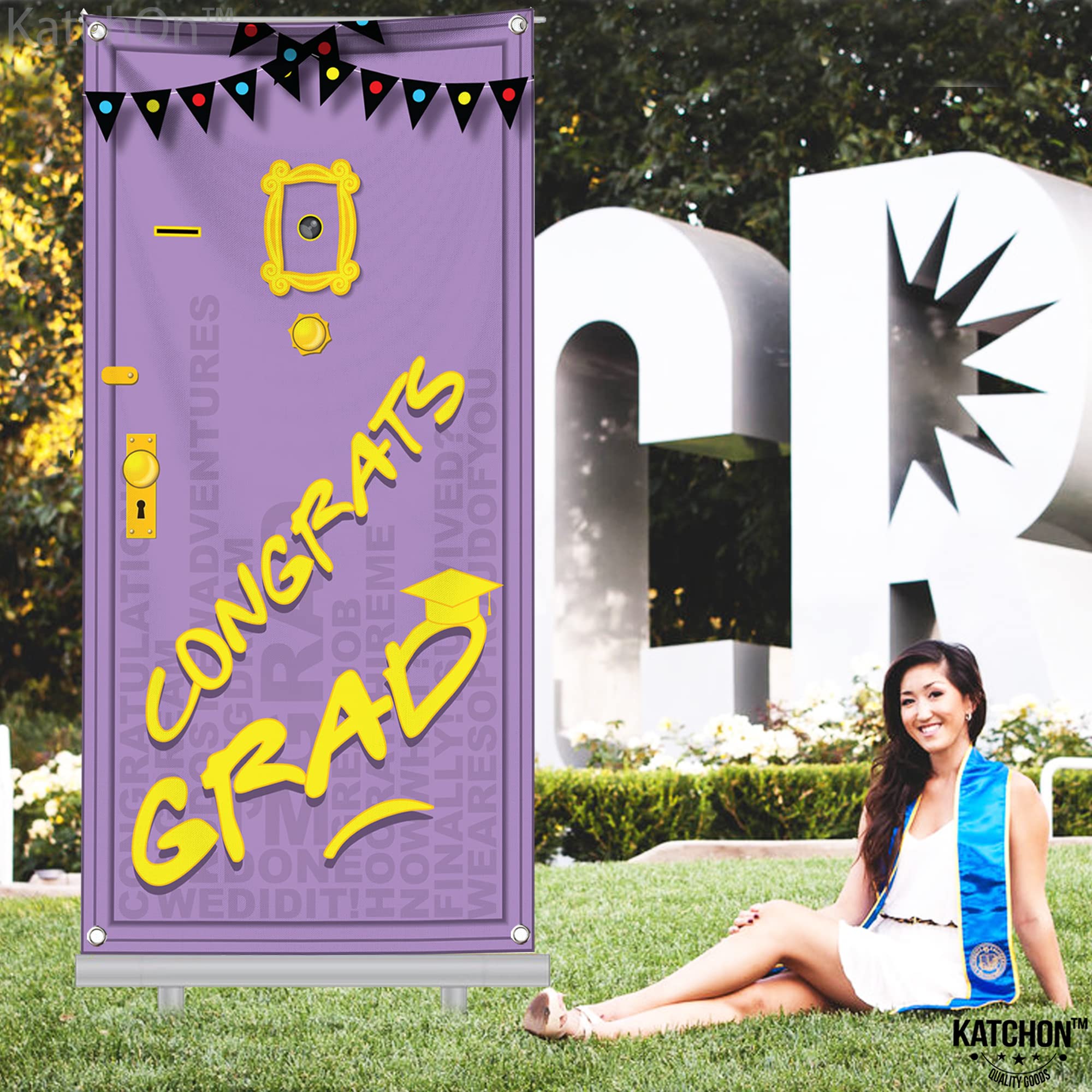 Purple Congrats Grad Banner 2026 - Large 74x36 Inch Graduation Door Banner for Class of 2026 Party Decorations by KatchOn