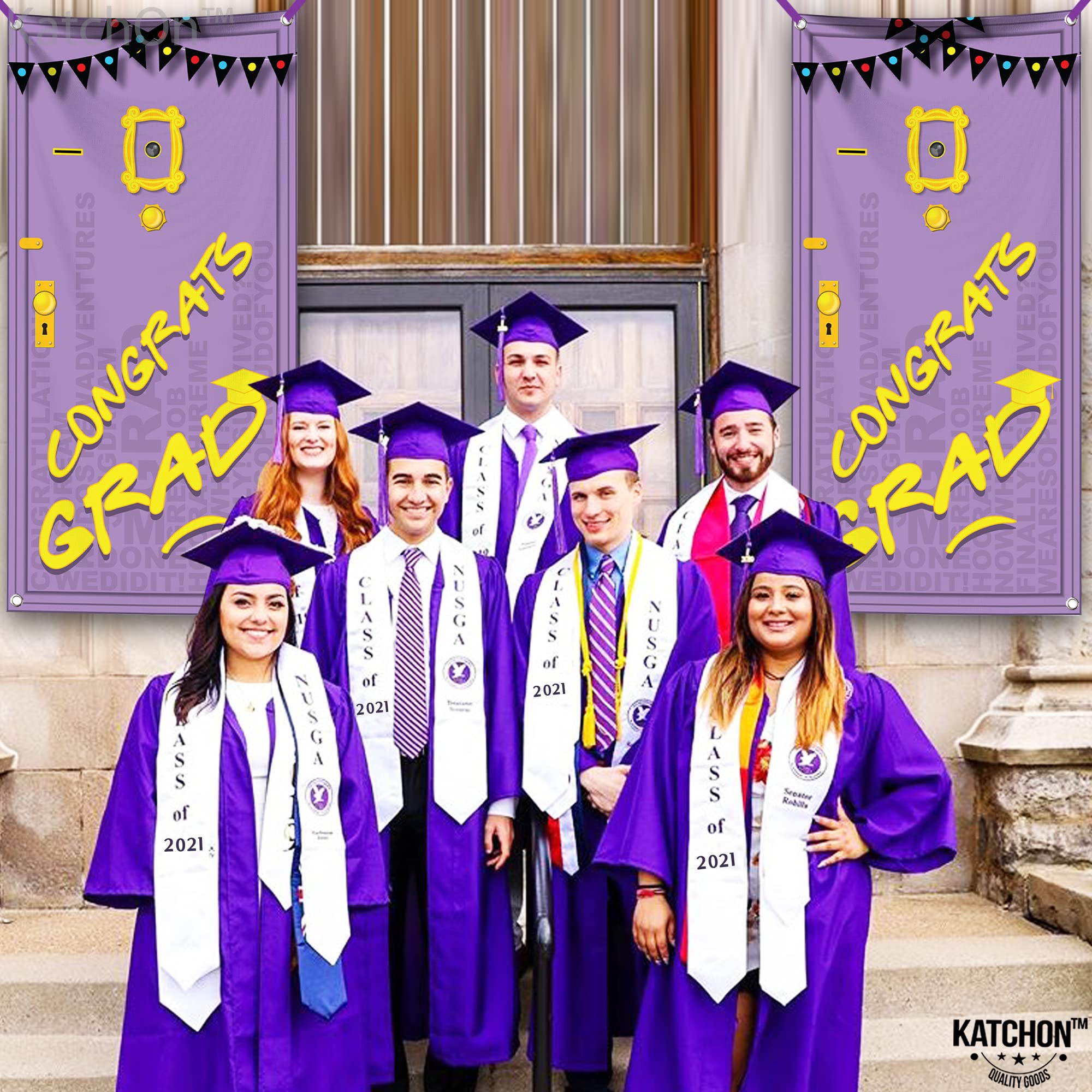Purple Congrats Grad Banner 2026 - Large 74x36 Inch Graduation Door Banner for Class of 2026 Party Decorations by KatchOn